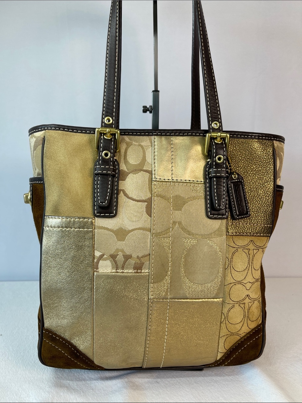 Coach G0771-F11408 2007 Signature Patchwork Metallic Suede Tote